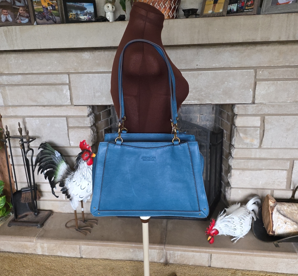 Blue Leather Tote Bag